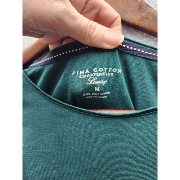 Charter Club Pima Cotton Long-Sleeve Green Womens Top Size M - Picture 2 of 3